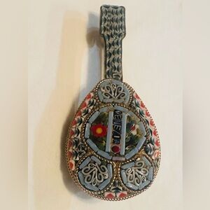 Vintage Italian Millefiori Mandolin “Venezia” Micro Mosaic Pin Brooch. 1.5”